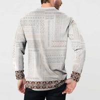 Samoa Siapo Brown Trimmed Button Sweatshirt Samoa White Sunday - Polynesian Pride