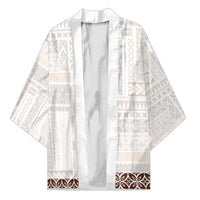 Samoa Siapo Brown Trimmed Kimono Samoa White Sunday - Polynesian Pride
