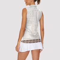Samoa Siapo Brown Trimmed Women Sleeveless Polo Shirt Samoa White Sunday LT01 - Polynesian Pride