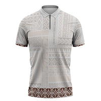 Samoa Siapo Brown Trimmed Zipper Polo Shirt Samoa White Sunday LT01 Brown - Polynesian Pride