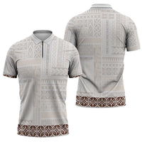 Samoa Siapo Brown Trimmed Zipper Polo Shirt Samoa White Sunday LT01 - Polynesian Pride