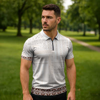 Samoa Siapo Brown Trimmed Zipper Polo Shirt Samoa White Sunday LT01 - Polynesian Pride