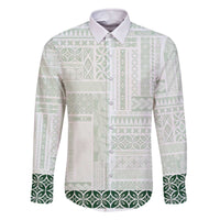 Samoa Siapo Green Trimmed Family Matching Off The Shoulder Long Sleeve Dress and Hawaiian Shirt Samoa White Sunday - Polynesian Pride