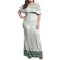 Samoa Siapo Green Trimmed Family Matching Off Shoulder Maxi Dress and Hawaiian Shirt Samoa White Sunday - Polynesian Pride