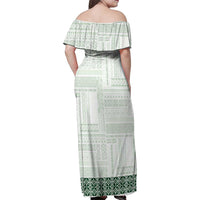 Samoa Siapo Green Trimmed Family Matching Off Shoulder Maxi Dress and Hawaiian Shirt Samoa White Sunday - Polynesian Pride