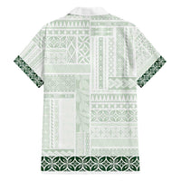 Samoa Siapo Green Trimmed Family Matching Short Sleeve Bodycon Dress and Hawaiian Shirt Samoa White Sunday - Polynesian Pride