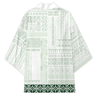 Samoa Siapo Green Trimmed Kimono Samoa White Sunday - Polynesian Pride