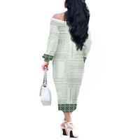 Samoa Siapo Green Trimmed Off The Shoulder Long Sleeve Dress Samoa White Sunday - Polynesian Pride