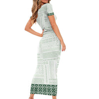 Samoa Siapo Green Trimmed Short Sleeve Bodycon Dress Samoa White Sunday - Polynesian Pride