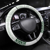 Samoa Siapo Green Trimmed Steering Wheel Cover Samoa White Sunday - Polynesian Pride