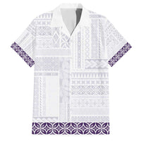 Samoa Siapo Purple Trimmed Family Matching Off Shoulder Maxi Dress and Hawaiian Shirt Samoa White Sunday - Polynesian Pride