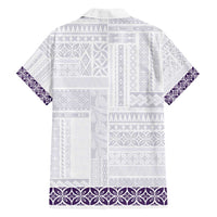 Samoa Siapo Purple Trimmed Family Matching Off Shoulder Maxi Dress and Hawaiian Shirt Samoa White Sunday - Polynesian Pride