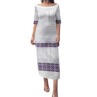 Samoa Siapo Purple Trimmed Family Matching Puletasi and Hawaiian Shirt Samoa White Sunday - Polynesian Pride
