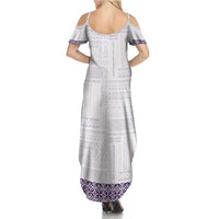 Samoa Siapo Purple Trimmed Family Matching Summer Maxi Dress and Hawaiian Shirt Samoa White Sunday - Polynesian Pride