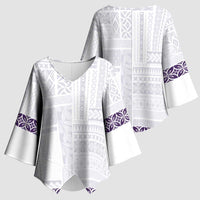 Samoa Siapo Purple Trimmed Kimono Sleeve Blouse Samoa White Sunday - Polynesian Pride