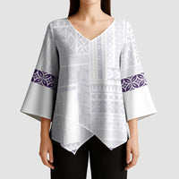 Samoa Siapo Purple Trimmed Kimono Sleeve Blouse Samoa White Sunday - Polynesian Pride