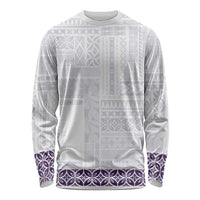 Samoa Siapo Purple Trimmed Long Sleeve Shirt Samoa White Sunday - Polynesian Pride