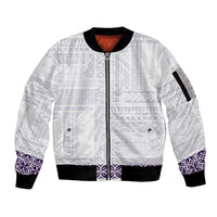 Samoa Siapo Purple Trimmed Sleeve Zip Bomber Jacket Samoa White Sunday - Polynesian Pride