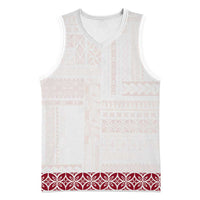Samoa Siapo Red Trimmed Basketball Jersey Samoa White Sunday LT01 Unisex Red - Polynesian Pride