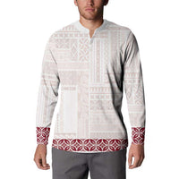 Samoa Siapo Red Trimmed Button Sweatshirt Samoa White Sunday - Polynesian Pride