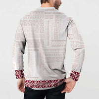 Samoa Siapo Red Trimmed Button Sweatshirt Samoa White Sunday - Polynesian Pride