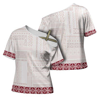 Samoa Siapo Red Trimmed Cross Shoulder Shirt Samoa White Sunday LT01 - Polynesian Pride