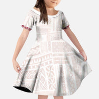Samoa Siapo Red Trimmed Family Matching Off The Shoulder Long Sleeve Dress and Hawaiian Shirt Samoa White Sunday - Polynesian Pride