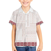Samoa Siapo Red Trimmed Family Matching Off The Shoulder Long Sleeve Dress and Hawaiian Shirt Samoa White Sunday - Polynesian Pride