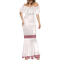 Samoa Siapo Red Trimmed Mermaid Dress Samoa White Sunday - Polynesian Pride