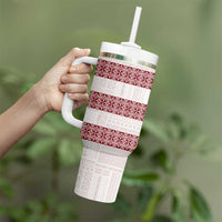 Samoa Siapo Red Trimmed Tumbler With Handle Samoa White Sunday - Polynesian Pride