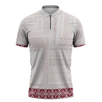 Samoa Siapo Red Trimmed Zipper Polo Shirt Samoa White Sunday LT01 Red - Polynesian Pride