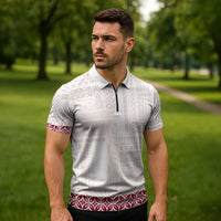 Samoa Siapo Red Trimmed Zipper Polo Shirt Samoa White Sunday LT01 - Polynesian Pride