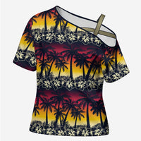 Hawaii Hibiscus Palm Tree Sunset Cross Shoulder Shirt Tropical Style - Polynesian Pride