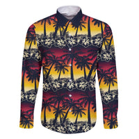 Hawaii Hibiscus Palm Tree Sunset Family Matching Long Sleeve Bodycon Dress and Hawaiian Shirt Tropical Style - Polynesian Pride