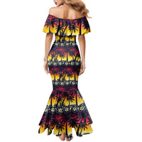 Hawaii Hibiscus Palm Tree Sunset Family Matching Mermaid Dress and Hawaiian Shirt Tropical Style - Polynesian Pride