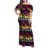 Hawaii Hibiscus Palm Tree Sunset Family Matching Off Shoulder Maxi Dress and Hawaiian Shirt Tropical Style - Polynesian Pride