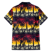 Hawaii Hibiscus Palm Tree Sunset Family Matching Off Shoulder Short Dress and Hawaiian Shirt Tropical Style - Polynesian Pride