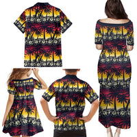 Hawaii Hibiscus Palm Tree Sunset Family Matching Puletasi and Hawaiian Shirt Tropical Style - Polynesian Pride