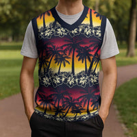 Hawaii Hibiscus Palm Tree Sunset Christmas Knitted V-Neck Vest Tropical Style - Polynesian Pride