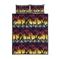 Hawaii Hibiscus Palm Tree Sunset Quilt Bed Set Tropical Style - Polynesian Pride