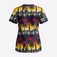 Hawaii Hibiscus Palm Tree Sunset Scrub Top Tropical Style - Polynesian Pride