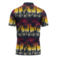 Hawaii Hibiscus Palm Tree Sunset Zipper Polo Shirt Tropical Style - Polynesian Pride