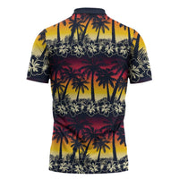 Hawaii Hibiscus Palm Tree Sunset Zipper Polo Shirt Tropical Style - Polynesian Pride