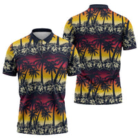 Hawaii Hibiscus Palm Tree Sunset Zipper Polo Shirt Tropical Style - Polynesian Pride