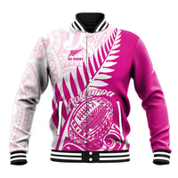 Custom New Zealand Rugby Silver Fern Baseball Jacket Aotearoa Maori Pink Version - Polynesian Pride