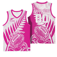 Custom New Zealand Rugby Silver Fern Basketball Jersey Aotearoa Maori Pink Version - Polynesian Pride