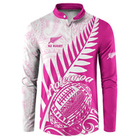 Custom New Zealand Rugby Silver Fern Button Sweatshirt Aotearoa Maori Pink Version - Polynesian Pride