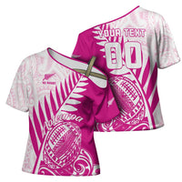 Custom New Zealand Rugby Silver Fern Cross Shoulder Shirt Aotearoa Maori Pink Version - Polynesian Pride