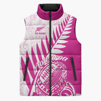 Custom New Zealand Rugby Silver Fern Sleeveless Puffer Jacket Aotearoa Maori Pink Version - Polynesian Pride