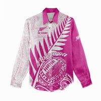 Custom New Zealand Rugby Silver Fern Women Casual Shirt Aotearoa Maori Pink Version - Polynesian Pride